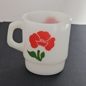 Vintage FireKing Milk Glass Poppy Mug